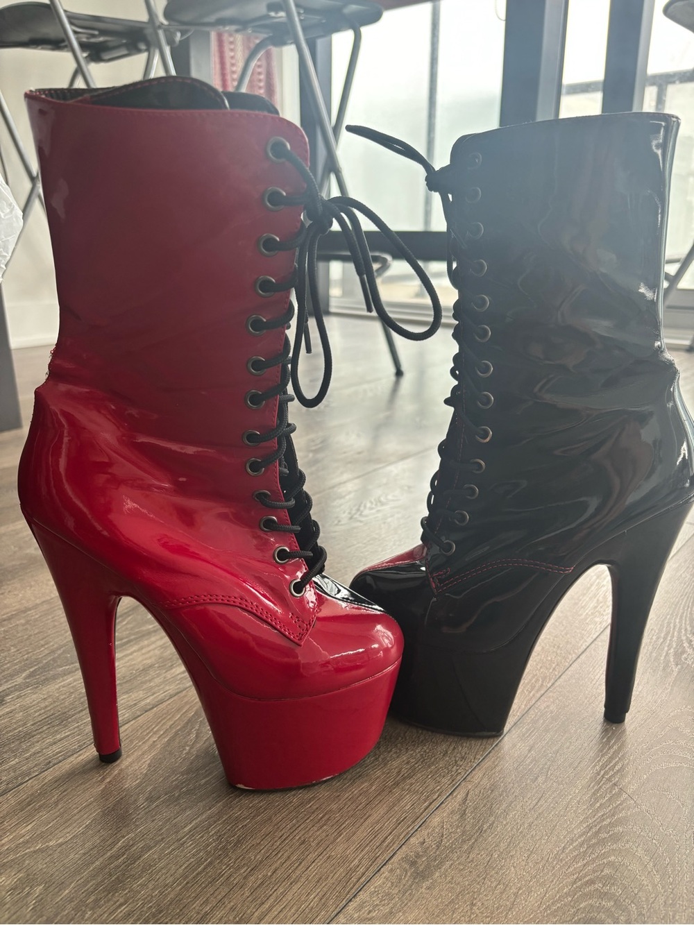 Pleaser Adore 7-inch Boots Half Black Half Red